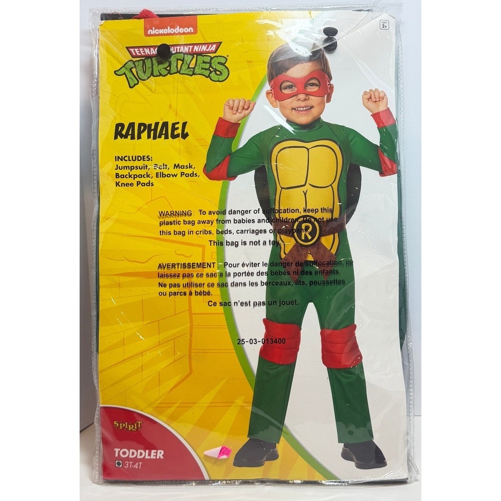 Spirit Halloween TMNT Raphael Toddler Costume 3T-4T New in Package
